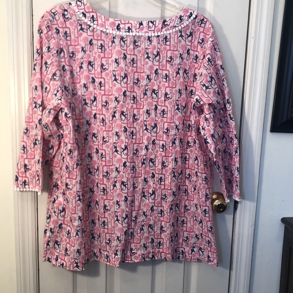 TALBOTS PINK MONKEYS top  Cotton 2X Pit to Pit 27"  PREWORN EXCELLENT CONDITION - Picture 5 of 12